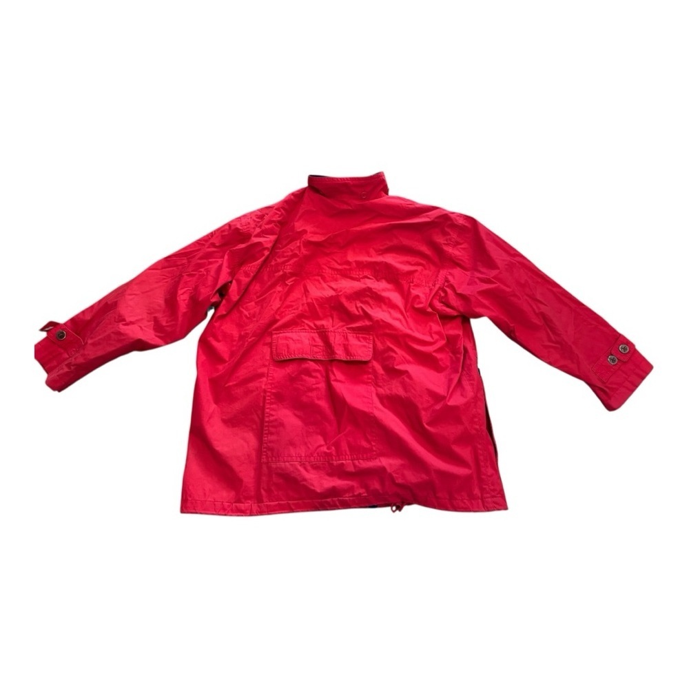Vintage London Fog Red Women’s Rain Jacket Size XL Zip Up Navy Lined Canvas Coat - Picture 3 of 11